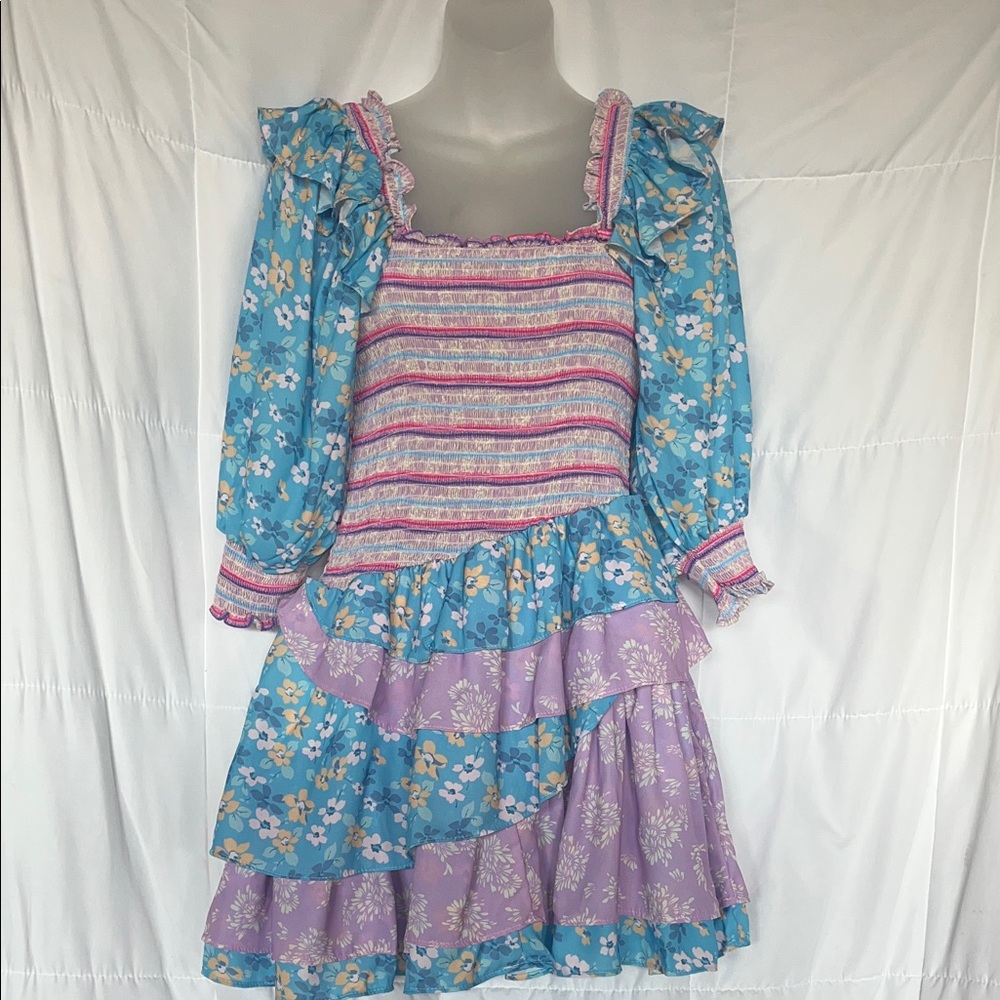 NWT Yvone & Love Coquette Floral Smocked Mini Dress Off Shoulder Cottagecore | S
